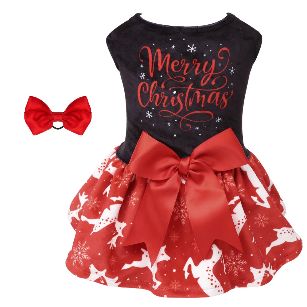 CuteBone Merry Christmas dress front view in red velvet for festive holiday photos.
