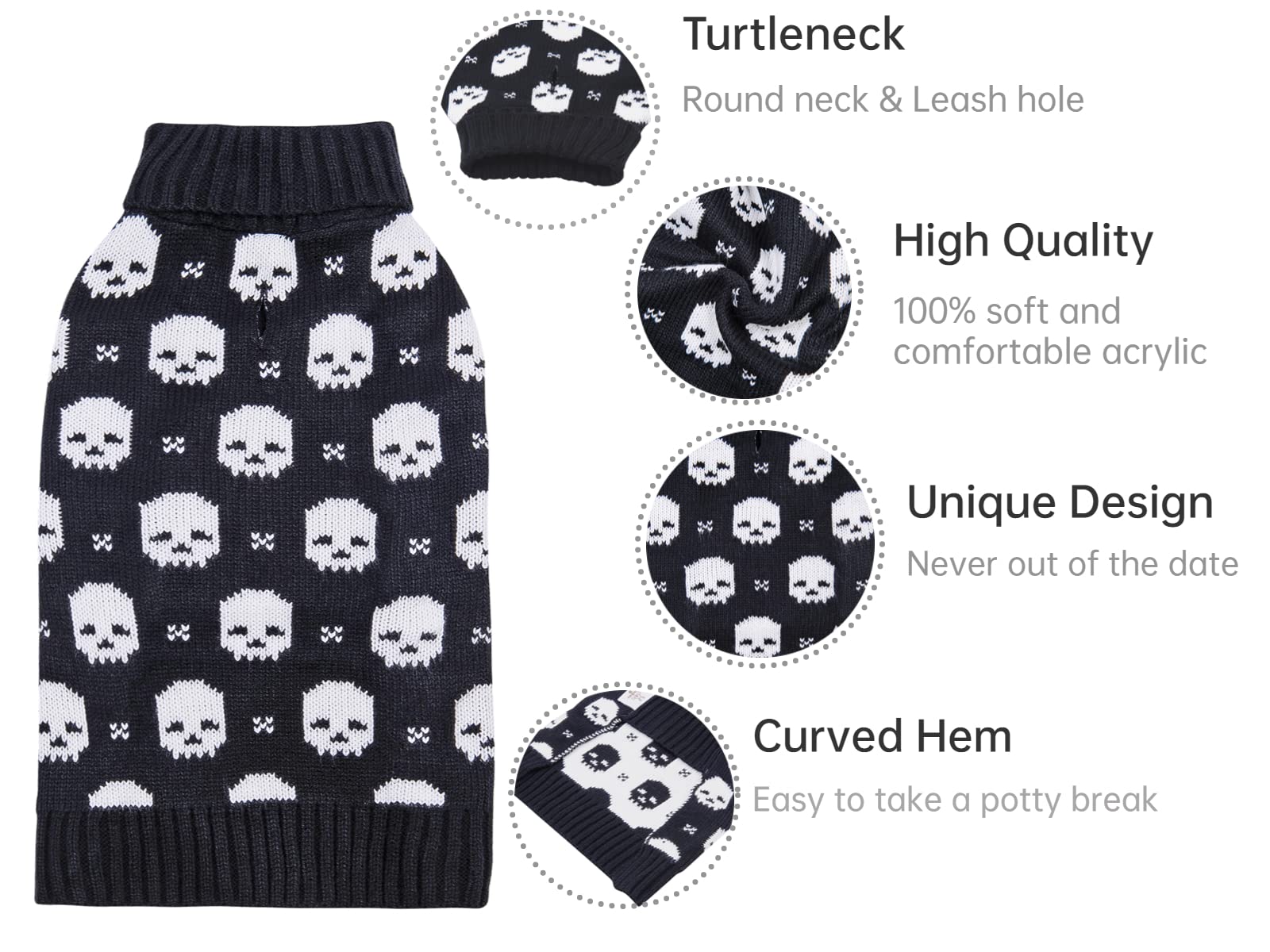 CuteBone Skull Halloween dog sweater back design emphasizes festive style and snug fit