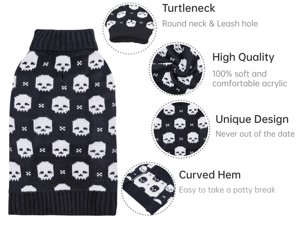 CuteBone Skull Halloween dog sweater back design emphasizes festive style and snug fit