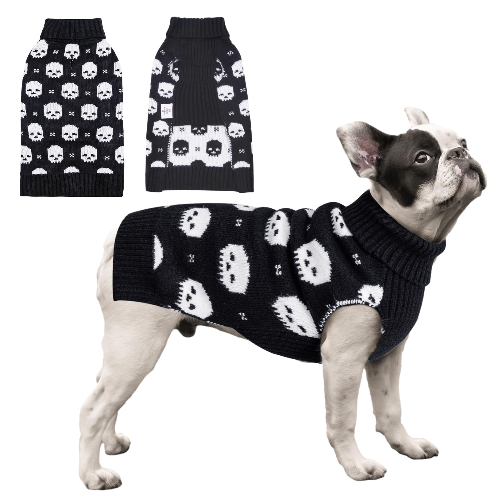 CuteBone Skull Halloween dog sweater chest close-up highlights cozy warmth for small dogs