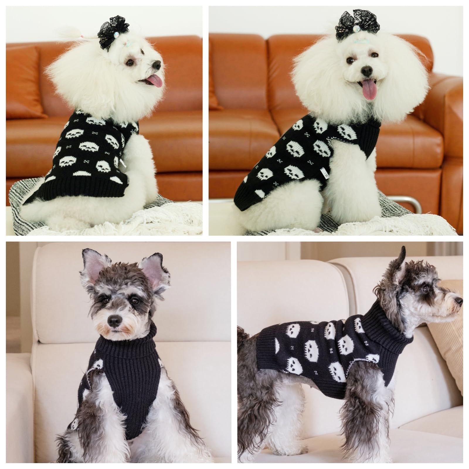 CuteBone Skull Halloween dog sweater leash hole detail enables easy control during walks