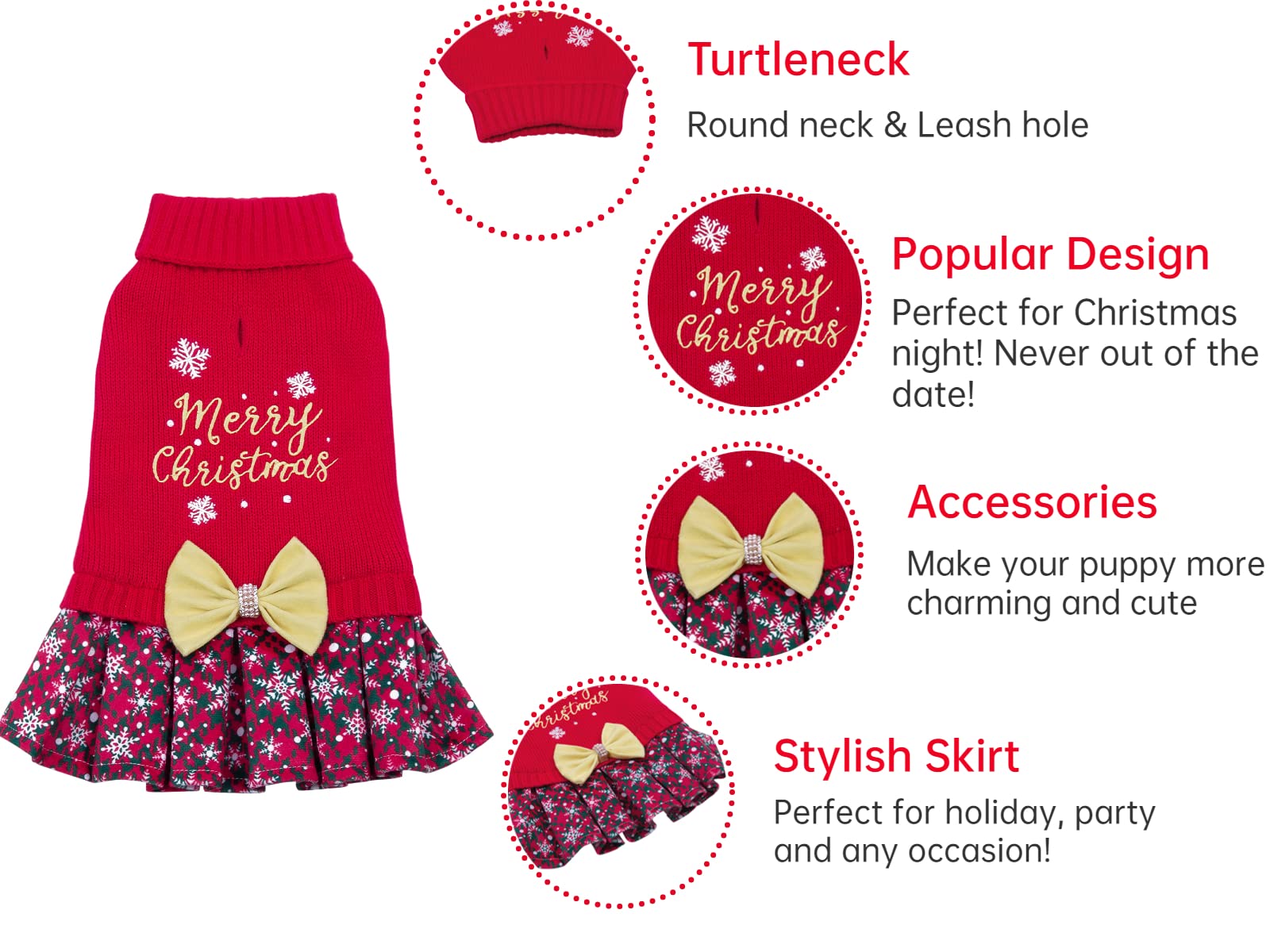 CuteBone snowflake-skirt-detail adds seasonal charm to dog outfits.
