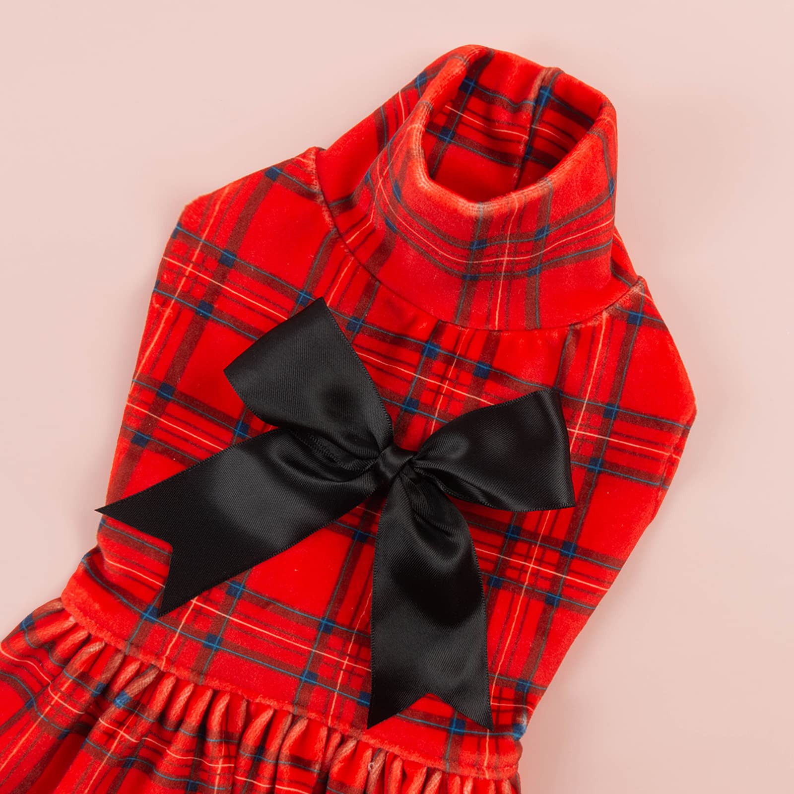 CuteBone Velvet Turtleneck Dress back view highlighting fit for tiny breeds.