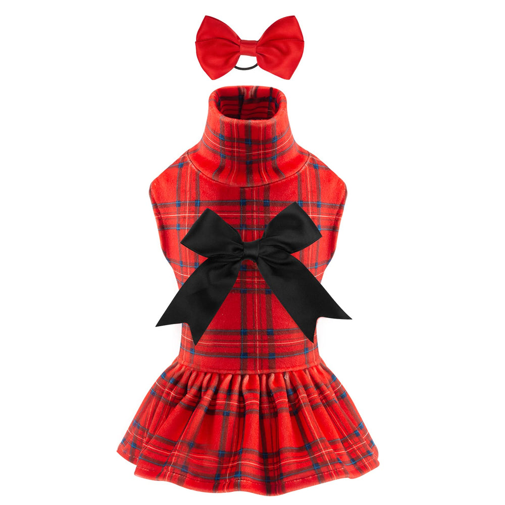 CuteBone Velvet Turtleneck Dress front view showing cozy fabric for small dogs.