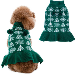 CuteBone Ugly Dog Christmas Sweater Green Knit with pom pom back for festive warmth.
