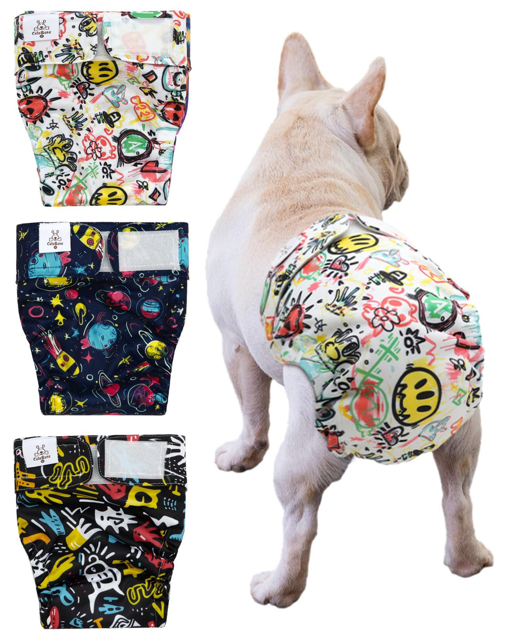 CuteBone washable dog diapers with no-tail-hole pack keep docked-tail dogs dry and tidy