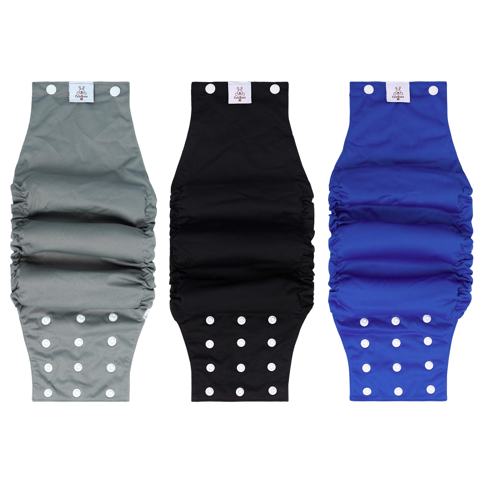 CuteBone front view diaper with snaps for secure male-fit protection.