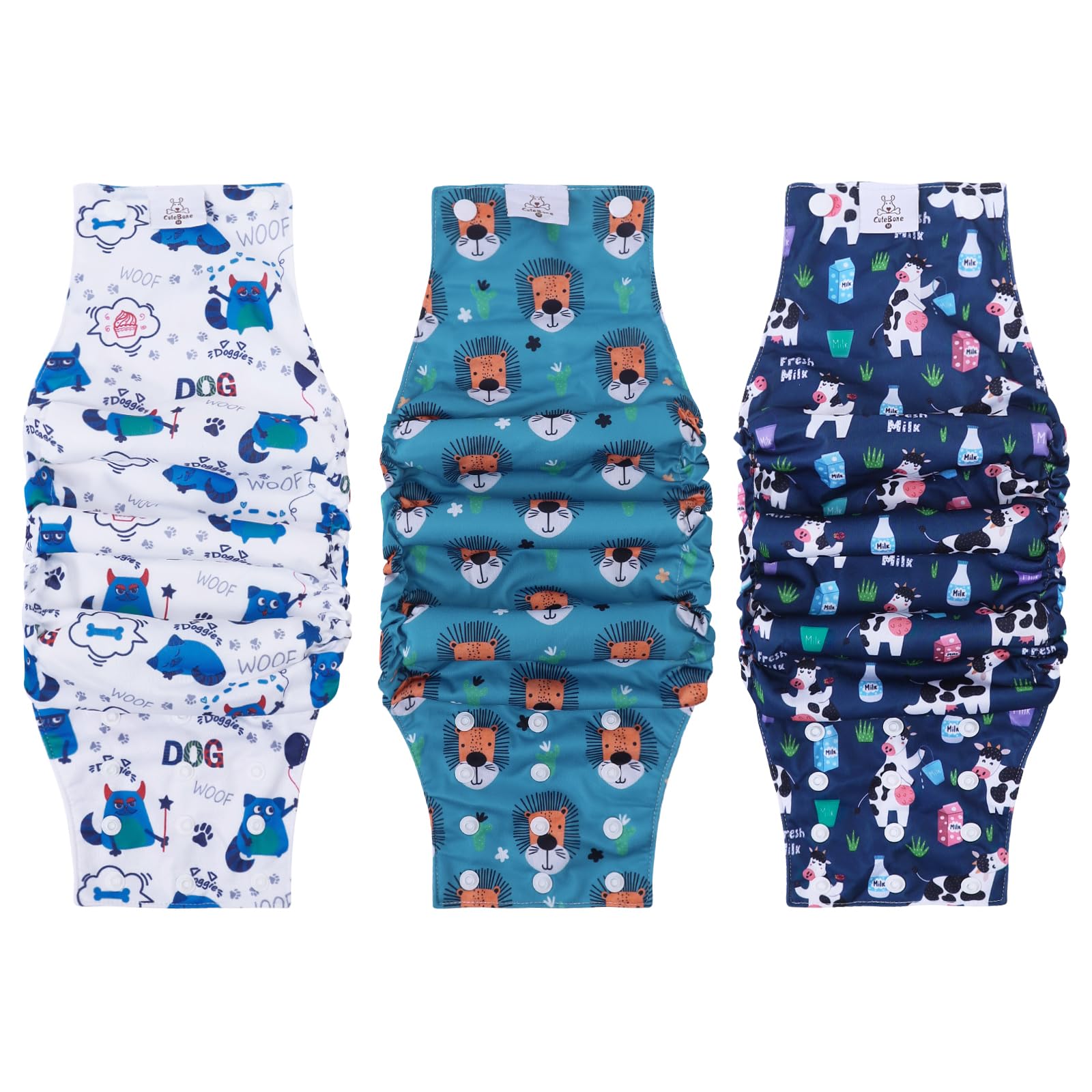 CuteBone washable dog diapers with snaps on front for secure fit and leak protection