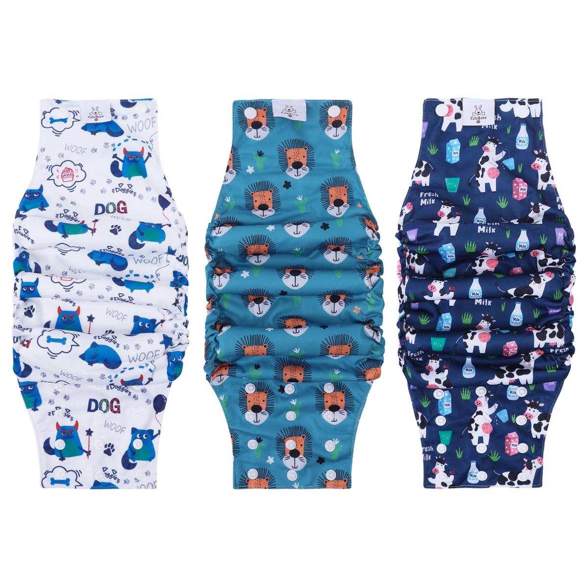 CuteBone washable dog diapers with snaps on front for secure fit and leak protection
