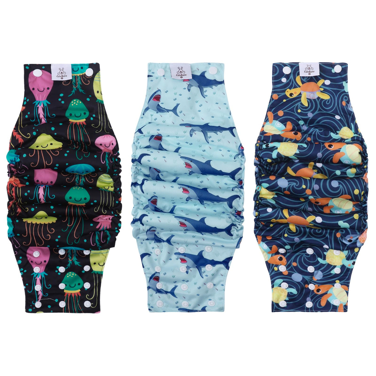 CuteBone washable dog diapers show secure adjustable snaps for male dogs on the go.