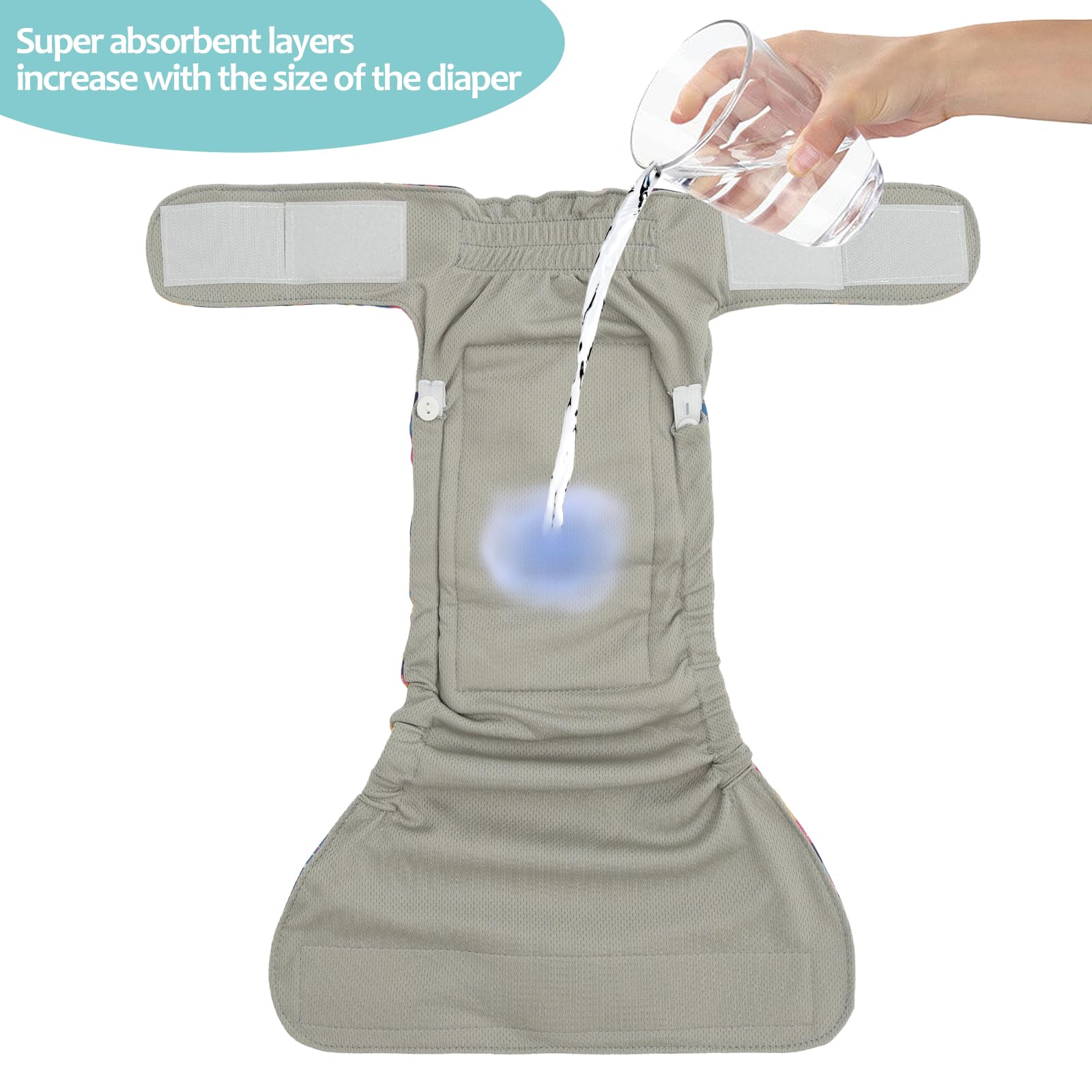CuteBone washable diaper with hook-and-loop closures for quick on-off and snug fit.