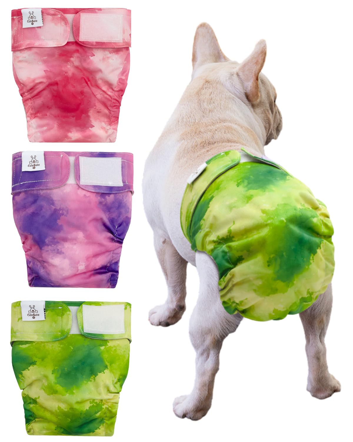 CuteBone washable dog diapers packaging highlights eco-friendly three-pack convenience