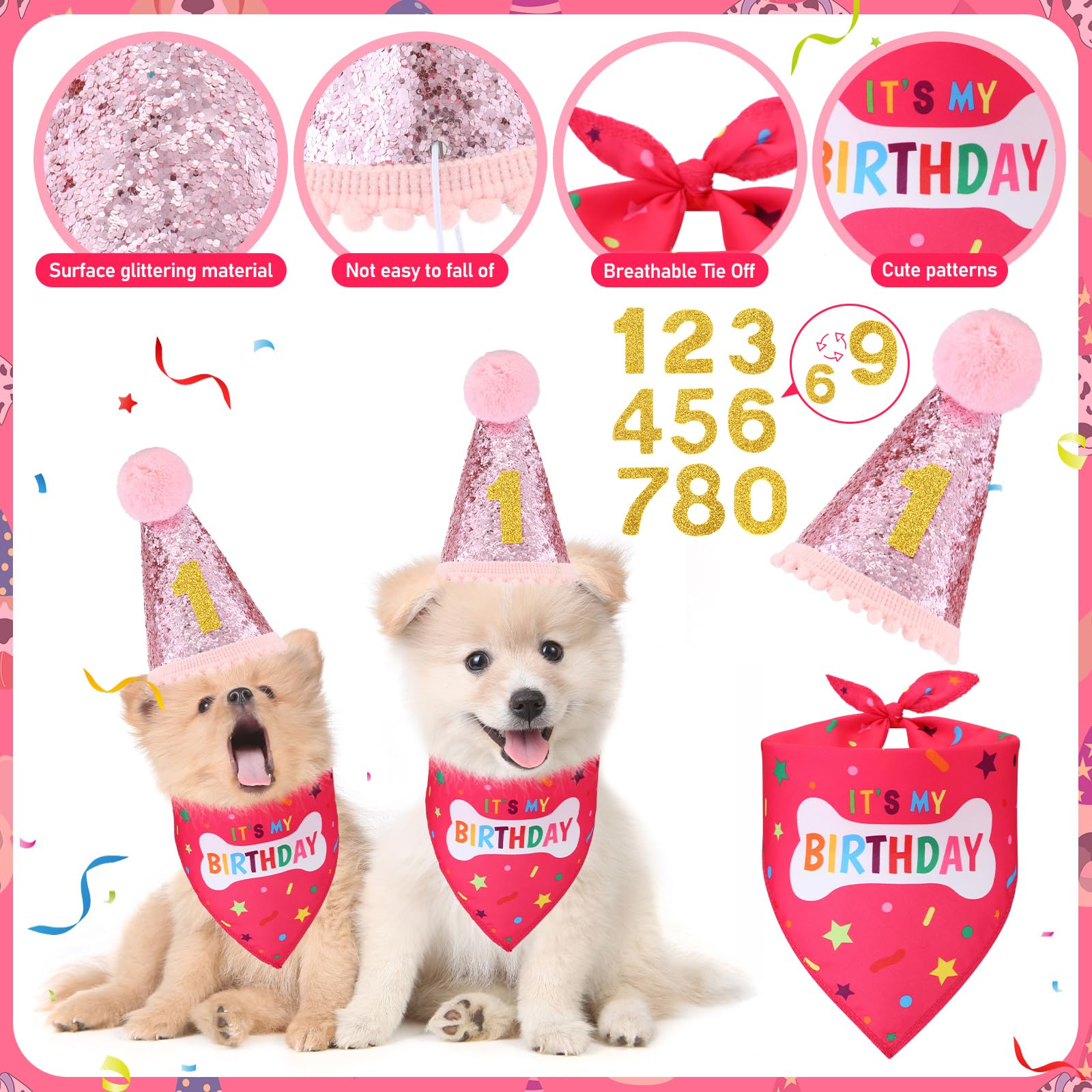 Cutecrop dog 1st-birthday pink bandana—soft cotton for comfortable celebrations