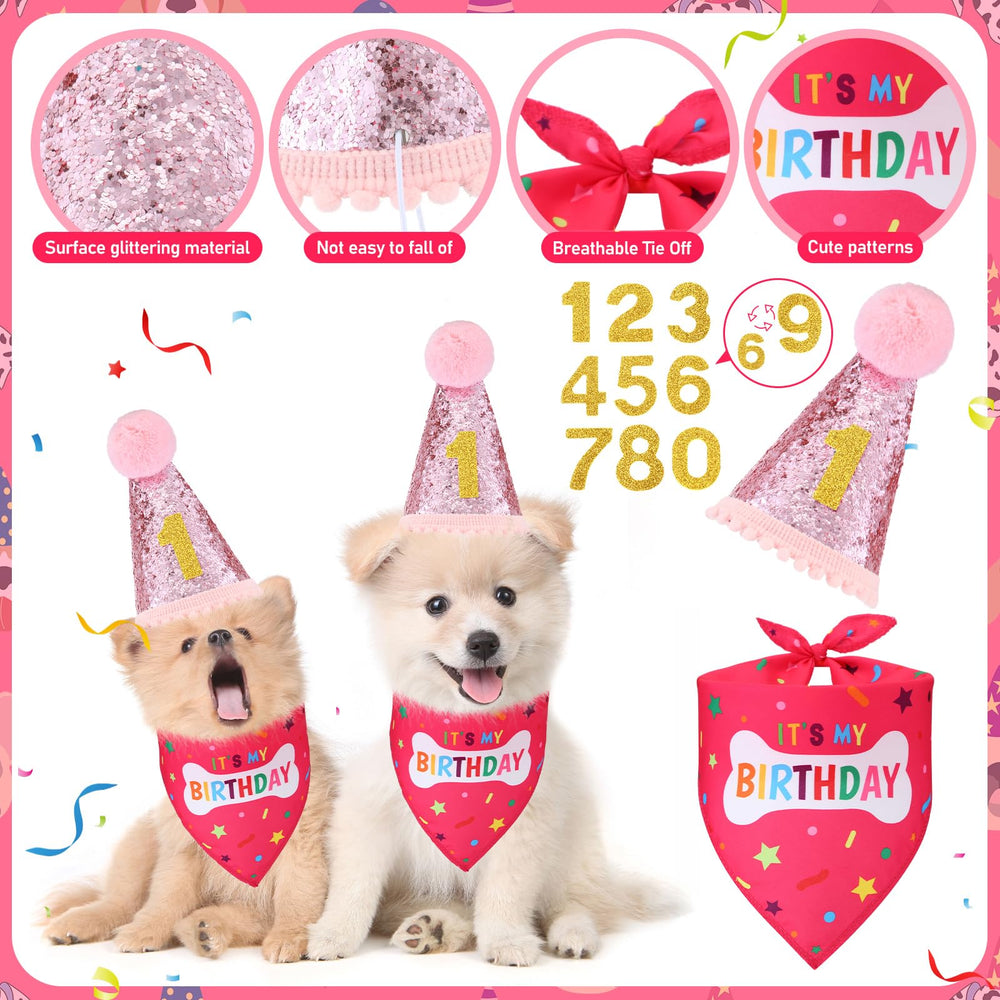 Cutecrop dog 1st-birthday pink bandana—soft cotton for comfortable celebrations