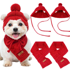 Cutecrop knitted dog hat with fur ball keeps tiny ears warm in winter