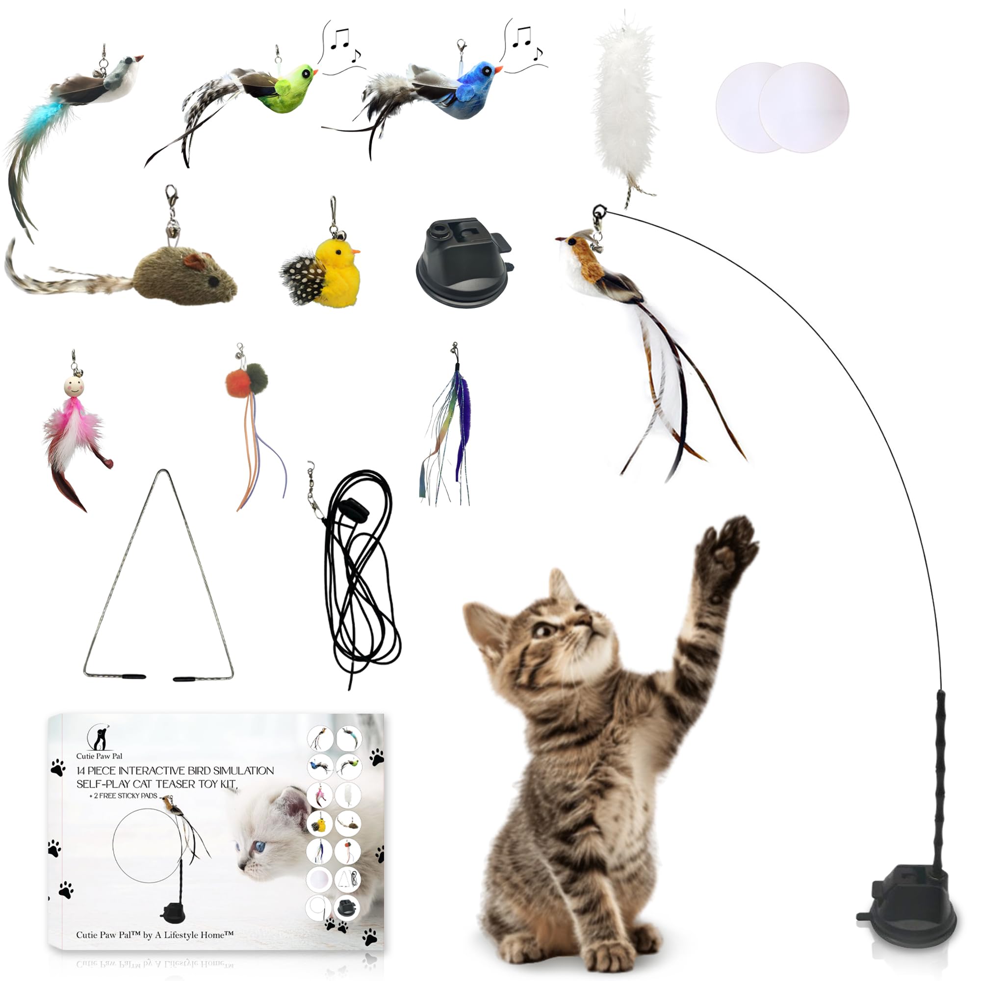 CUTIE PAW PAL interactive bird toy with suction cup triggers indoor hunting play