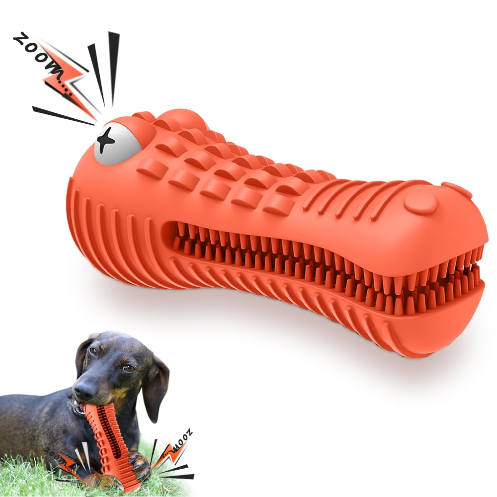 Cutiful gator dog toy orange in action shows high visibility during play.
