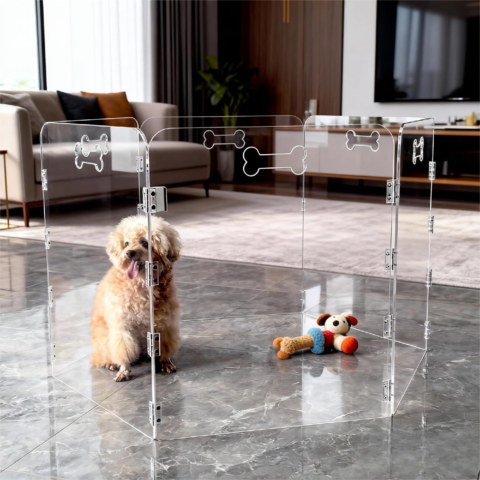Cutora acrylic dog playpen clear material closeup with smooth edge.