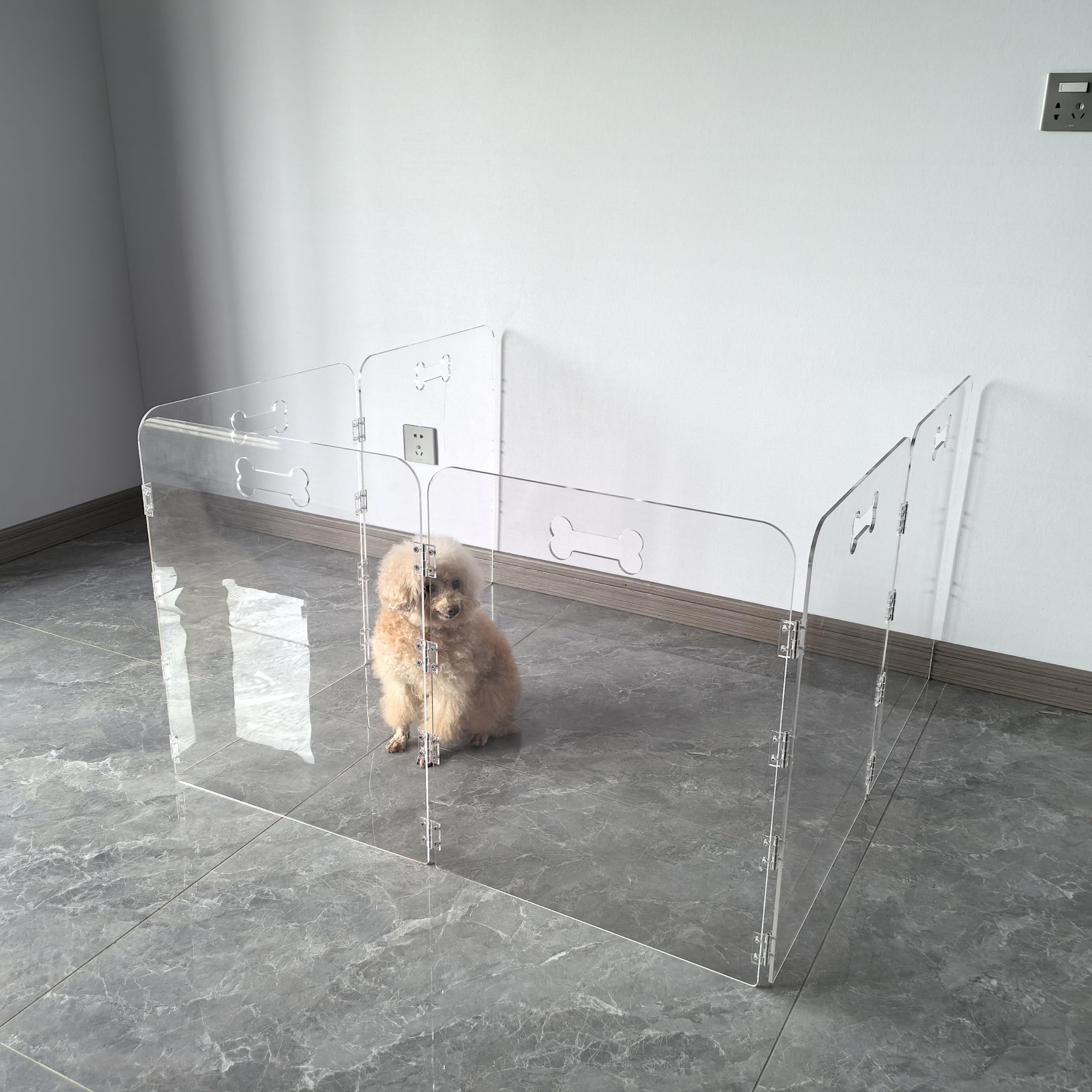 Cutora acrylic dog playpen outdoor-use setup protecting plants.