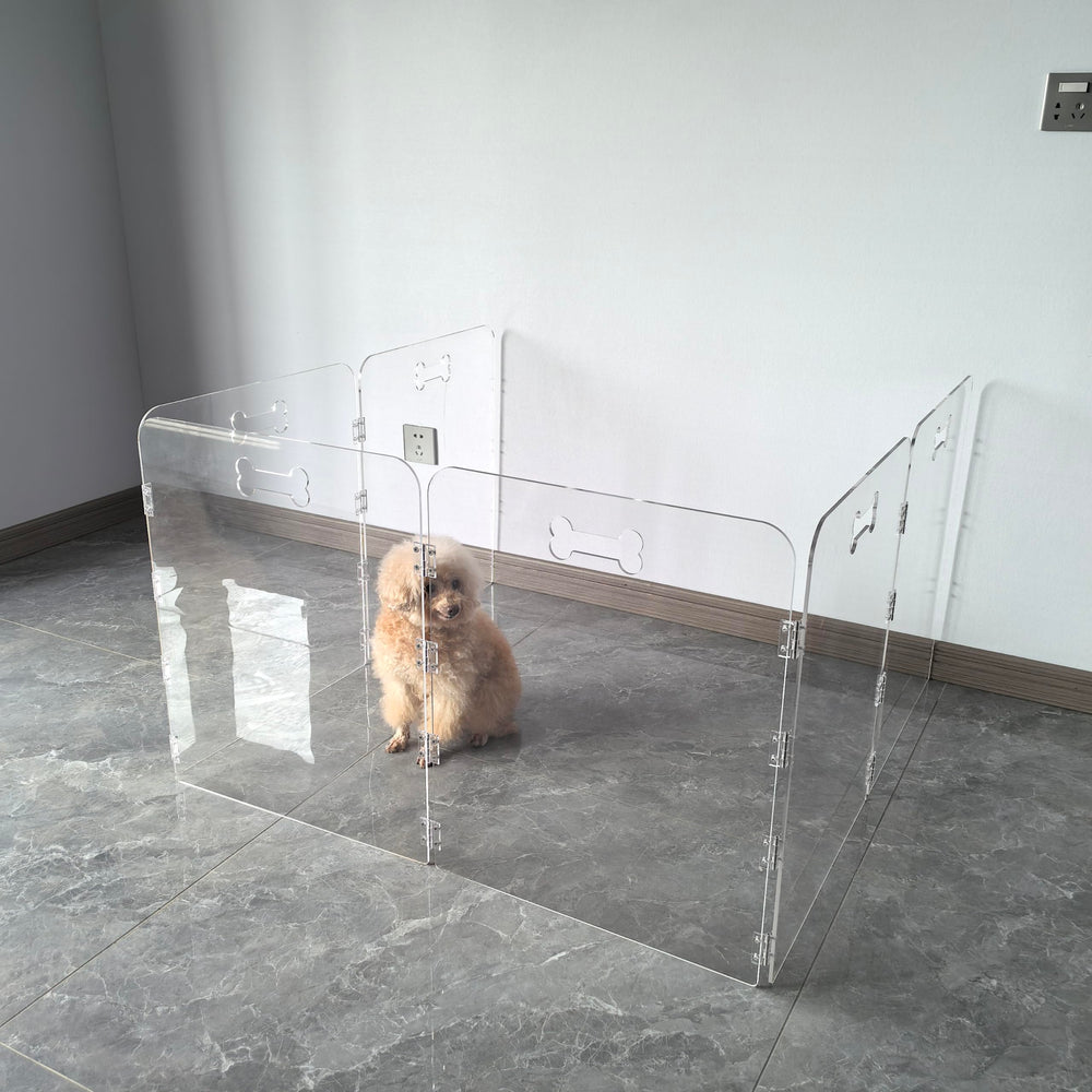 Cutora acrylic dog playpen outdoor-use setup protecting plants.