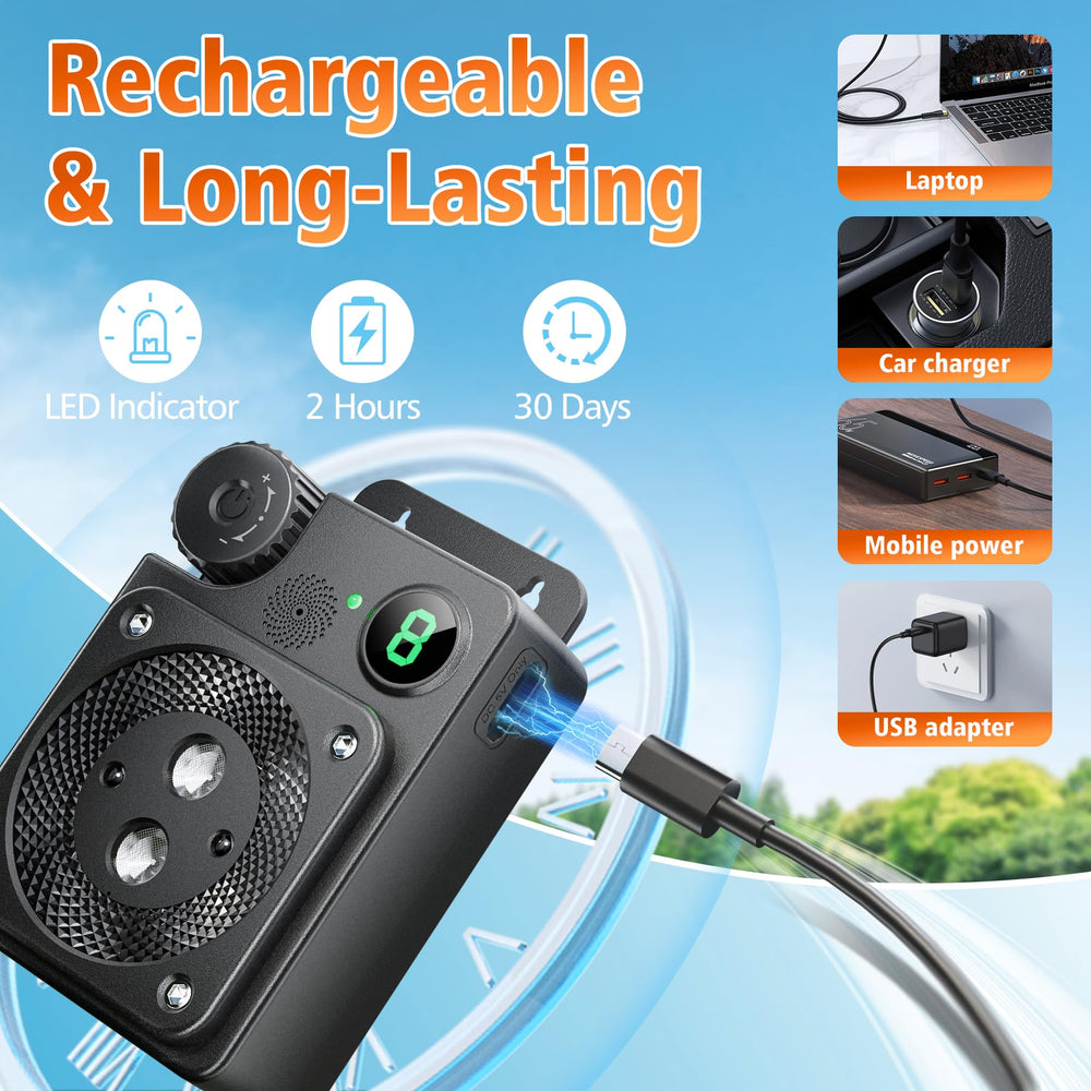 Cuukiee 2000mAh rechargeable battery powered deterrent for long lasting use.