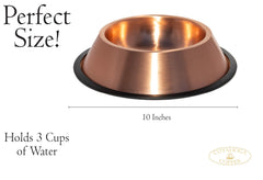 Cuyahoga Copper pure pet bowl closeup finish emphasizes polished surface easy cleaning.