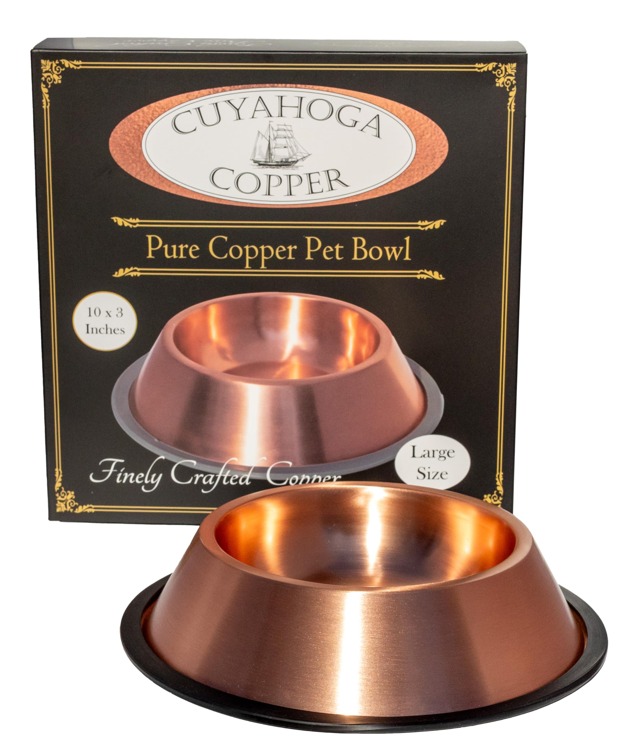 Cuyahoga Copper pure pet bowl top view shows durable copper design for stylish feeding.
