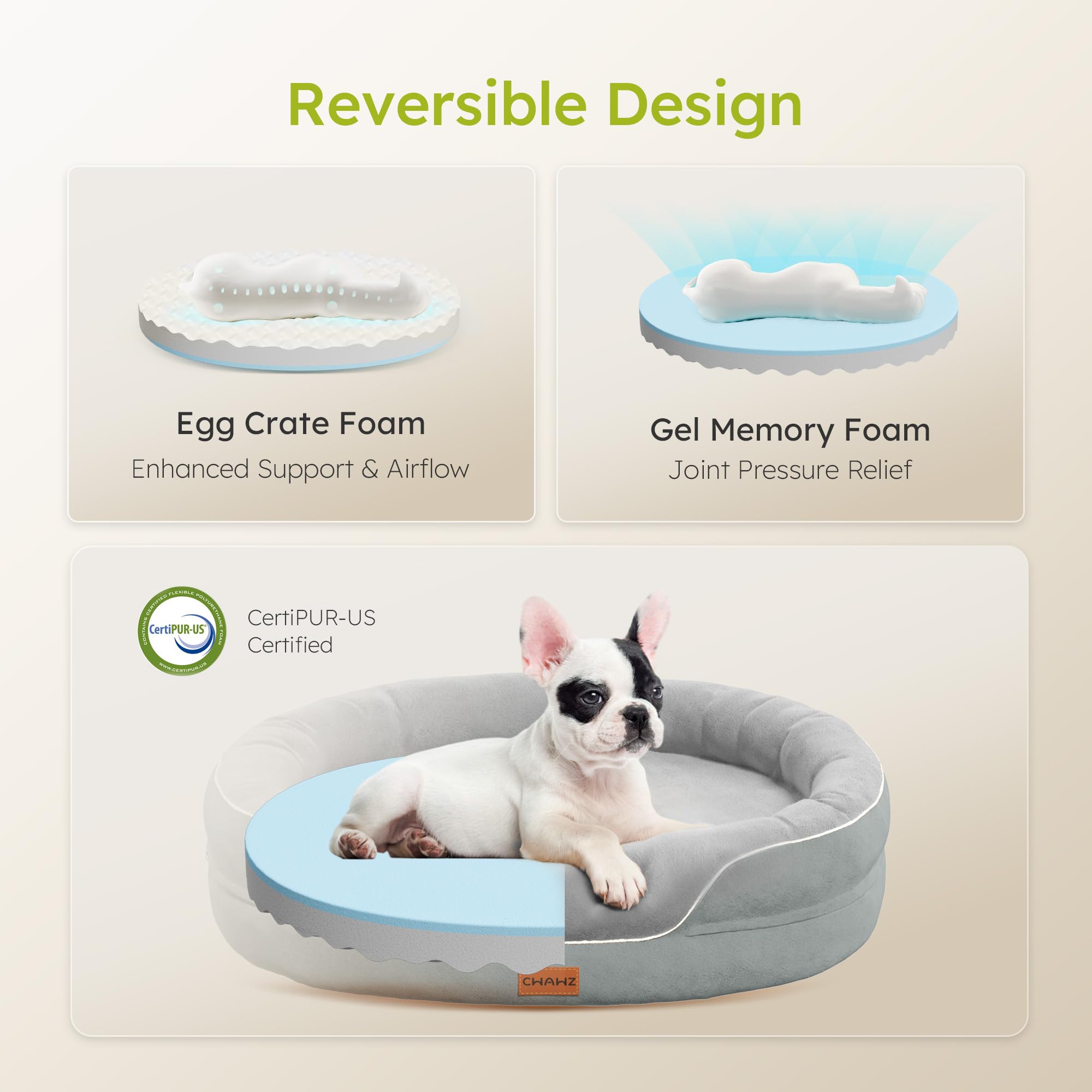 CWAWZ large bed with wrap-around bolsters offers a safe den-like retreat.