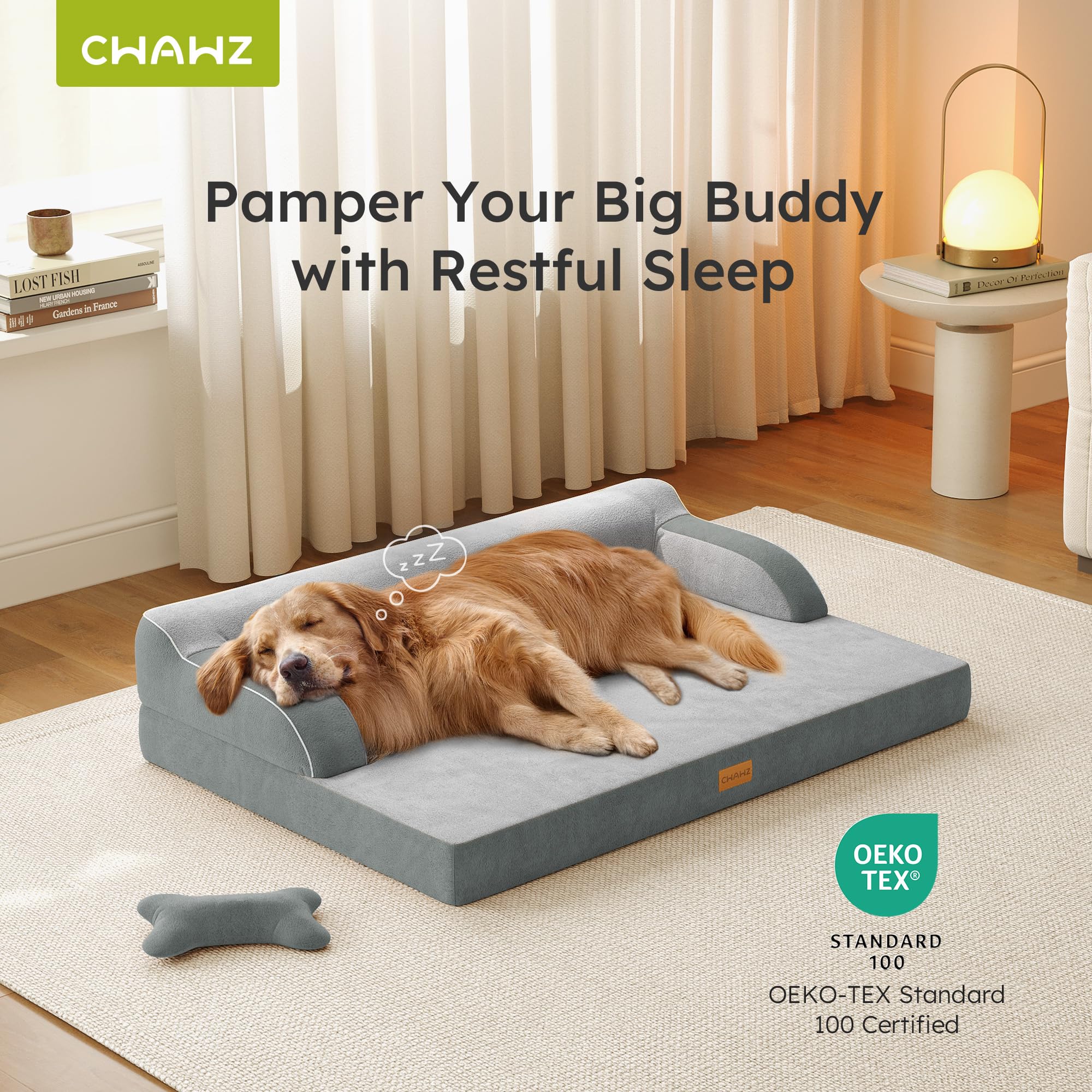 CWAWZ large orthopedic dog bed memory foam close-up shows contouring support