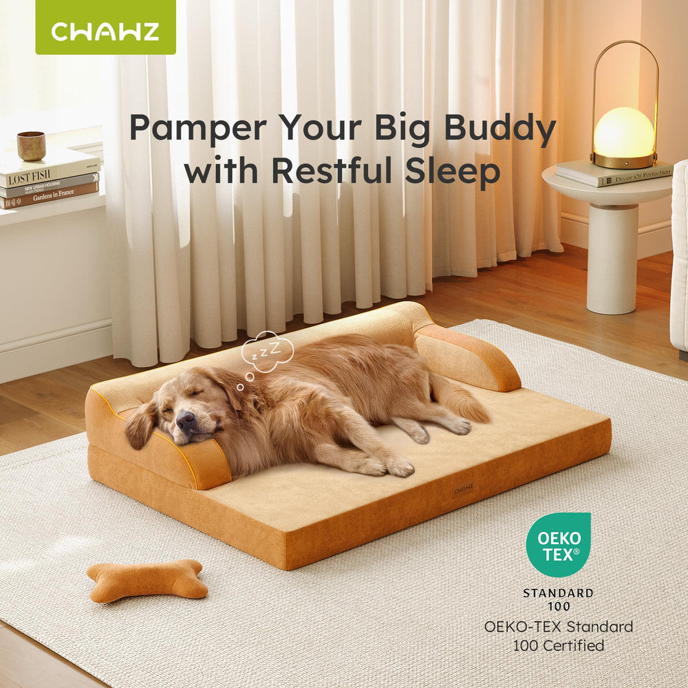 CWAWZ XL orthopedic bed side detail showing bolstered neck support for comfy lounging.