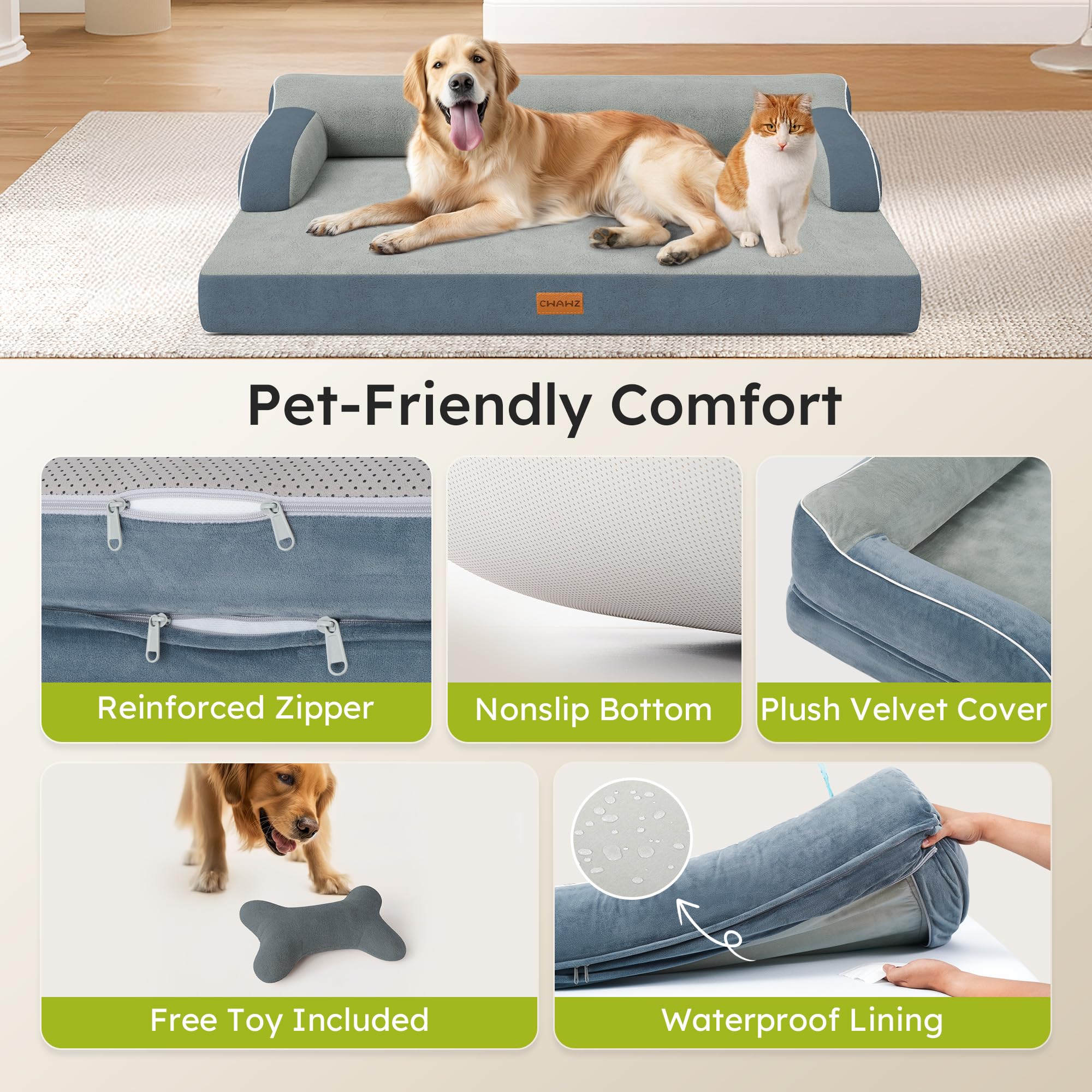 CWAWZ XL dog bed waterproof fabric image shows TPU lining protecting foam from spills.