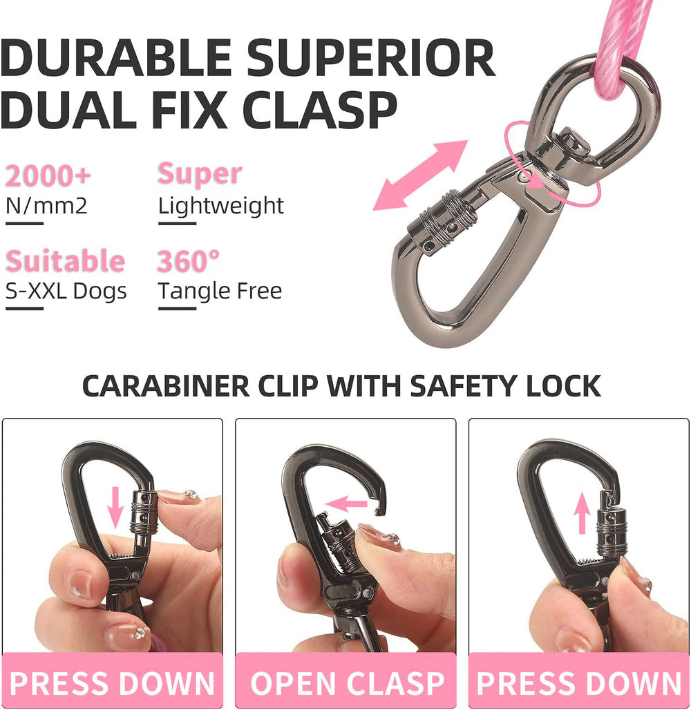Cwlovys dog tie out cable 360-rotation end reduces tangling during play.