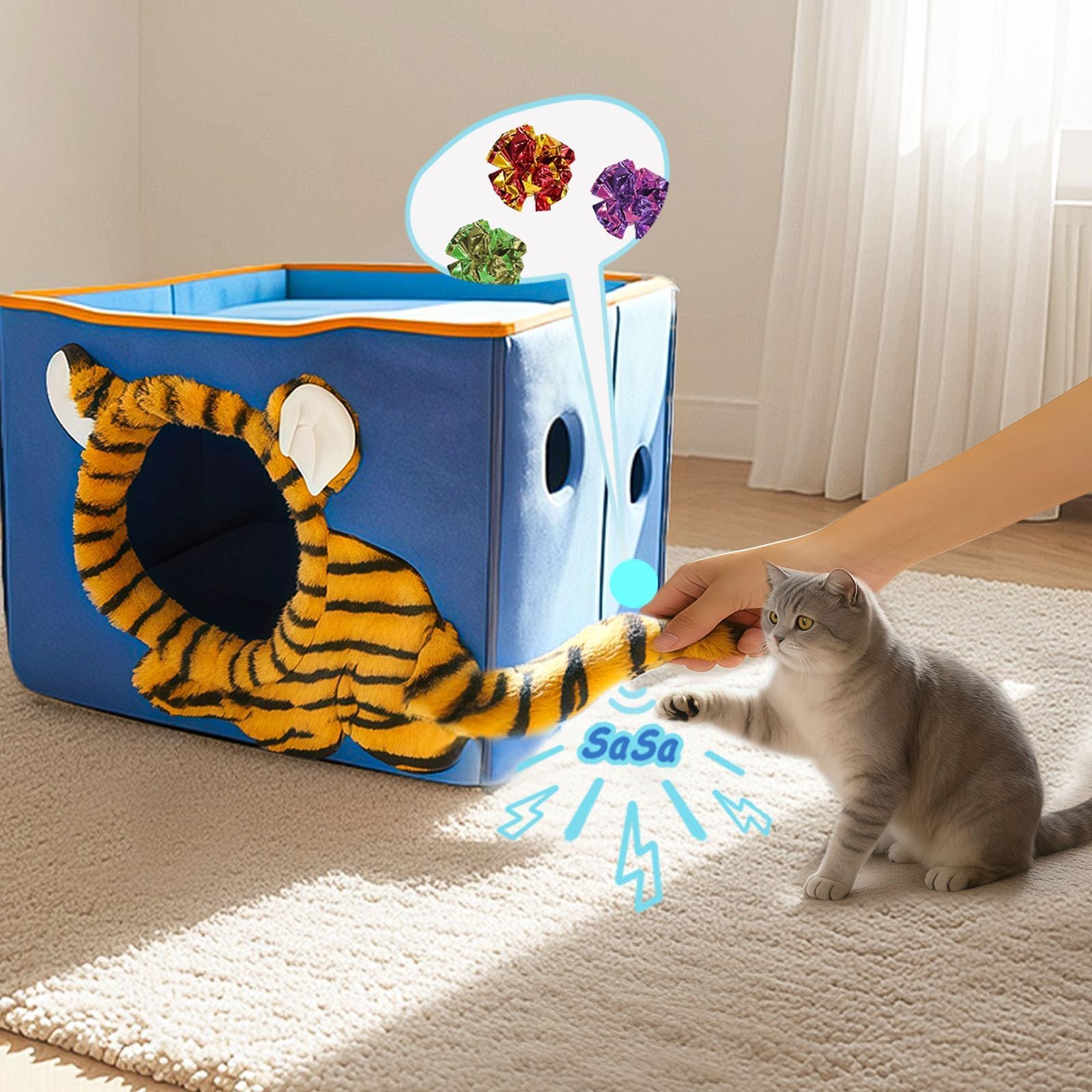 CWV cat house tail crinkle detail adds interactive play