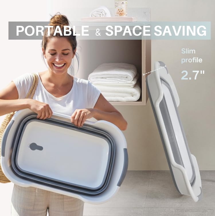 Cyanoe collapsible pet bathtub with drain plug enables easy water release after bath.