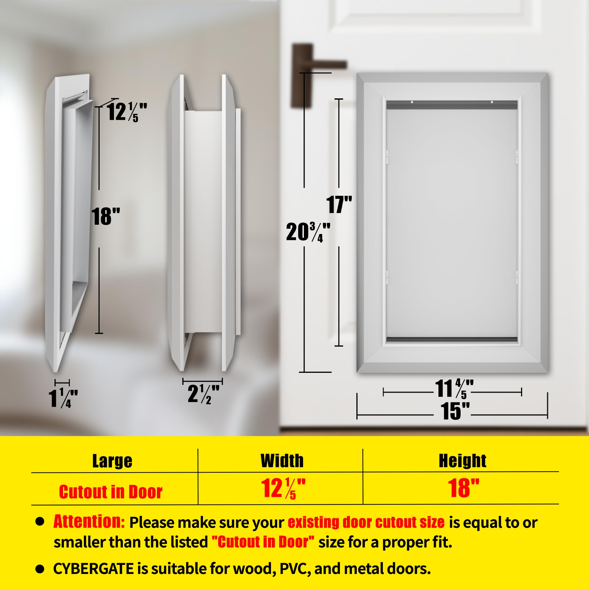 CYBERGATE sliver dog door cutout 12.2x18 demonstrates perfect exterior fit