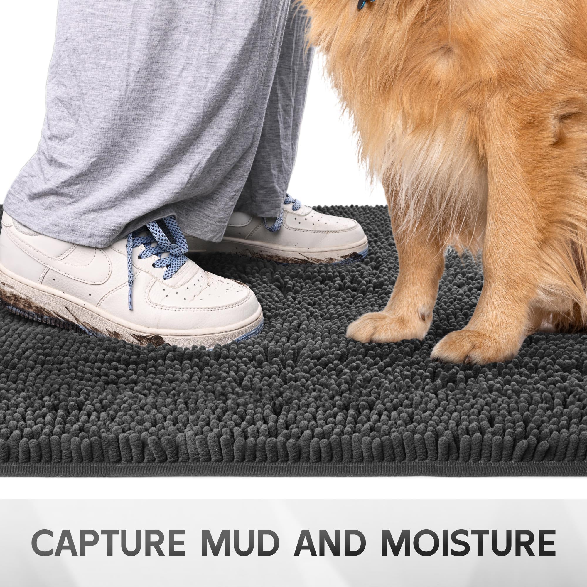 Cybstrax chenille entrance close-up shows plush fibers absorbing mud and dirt