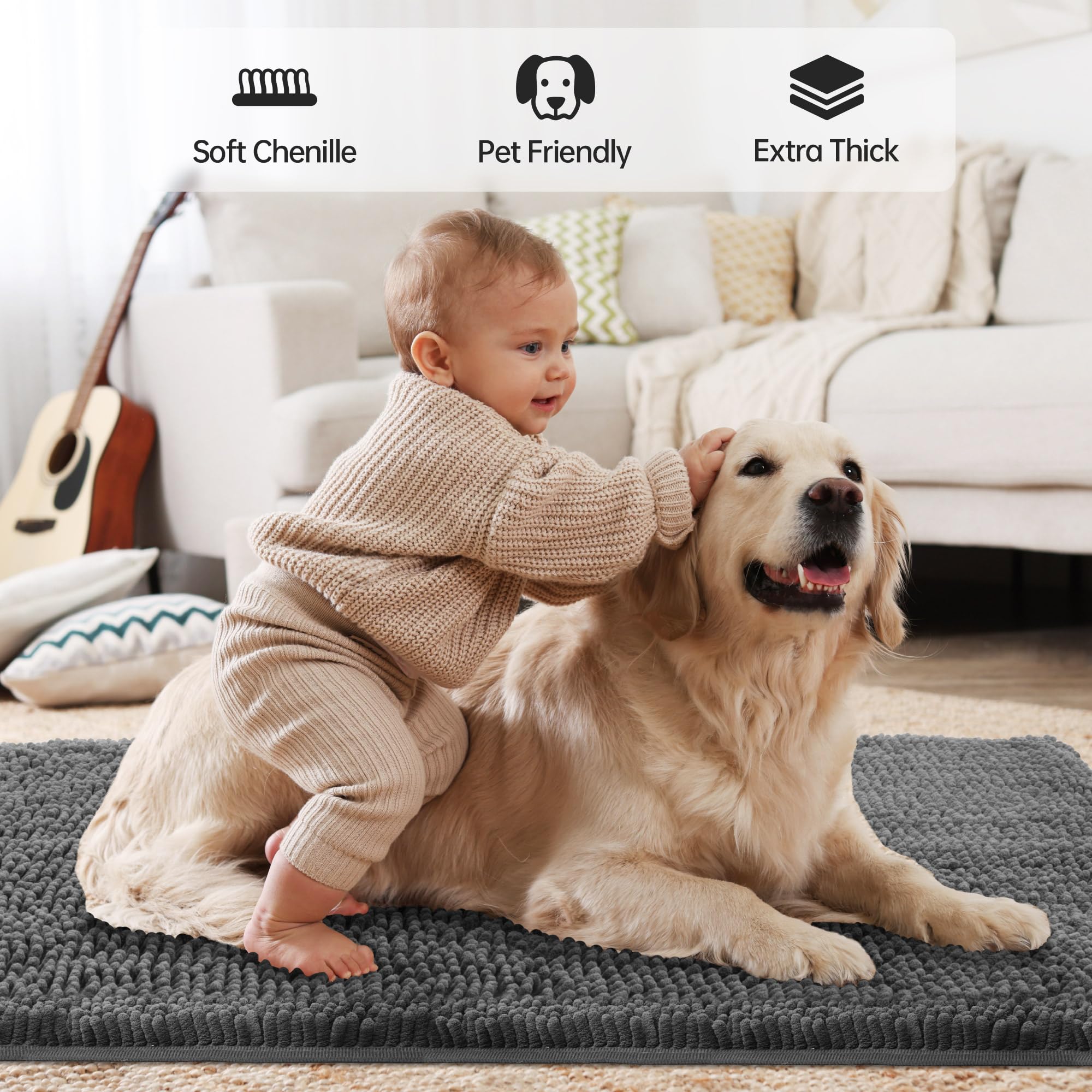 Cybstrax dense soft chenille fibers feel cozy on cold floors