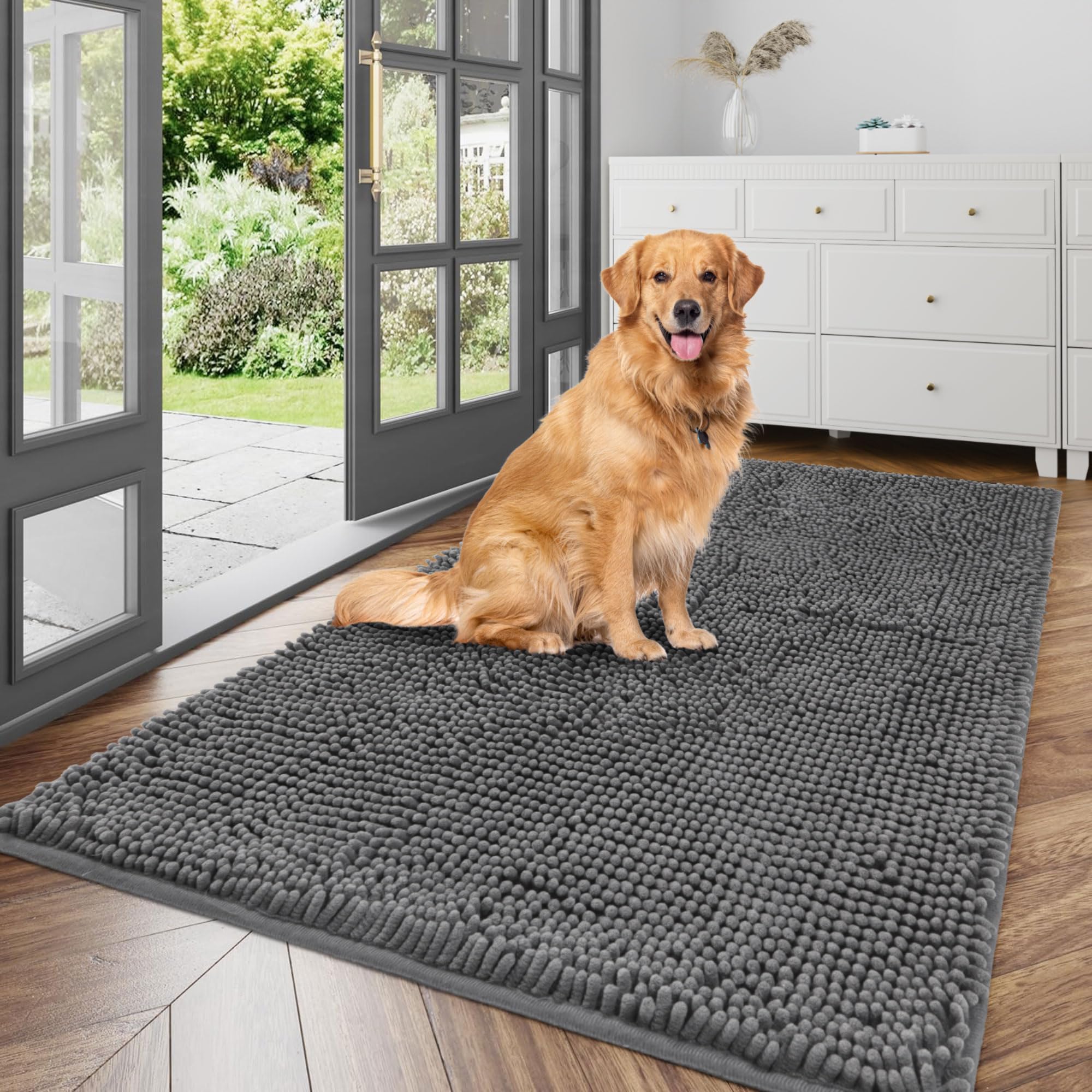 Cybstrax ultra absorbent dog door mat at entry captures paw moisture