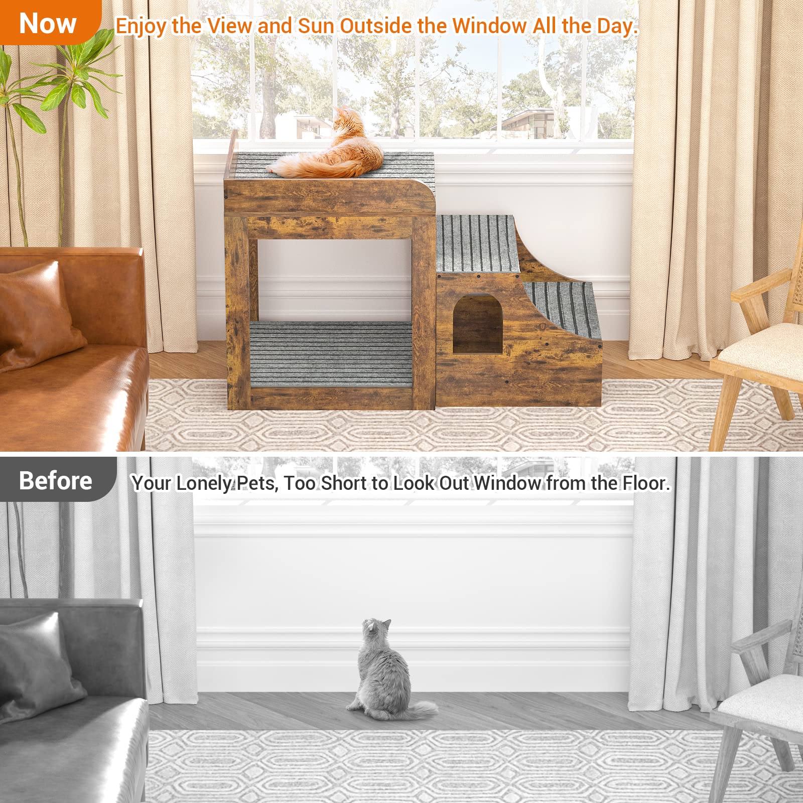 Cyclysio cat bunk bed stairs side angle shows safe climbing for curious cats.