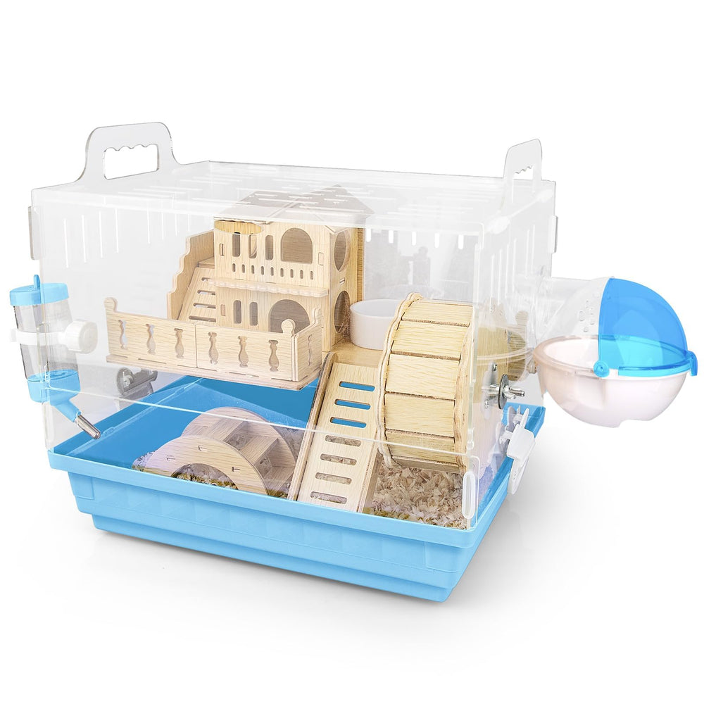 Cycodo 8-in-1 acrylic hamster cage blue front view offers clear visibility for easy monitoring.