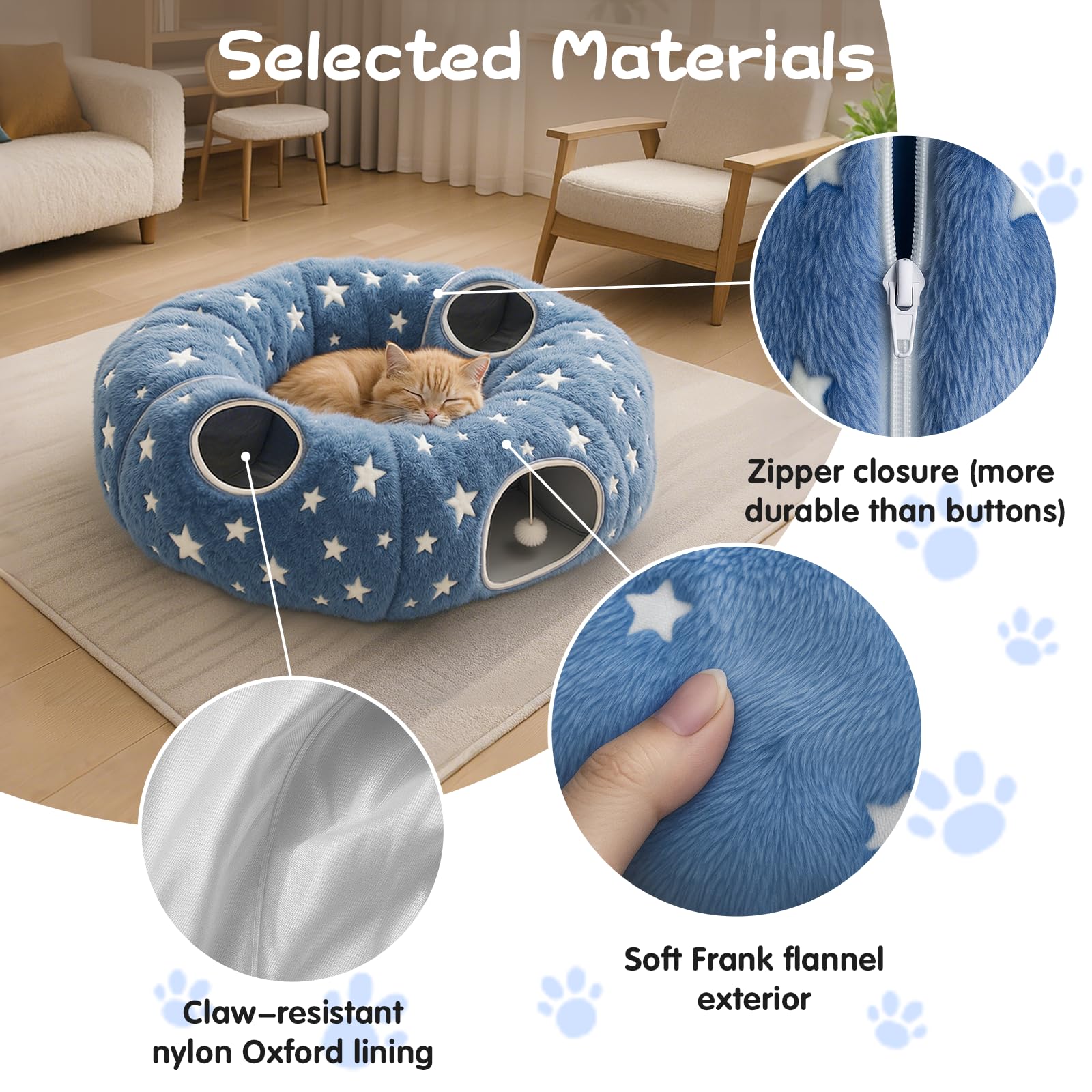 Cycodo Cat Tunnel Bed glow-in-the-dark feature enhances safe nighttime exploration.