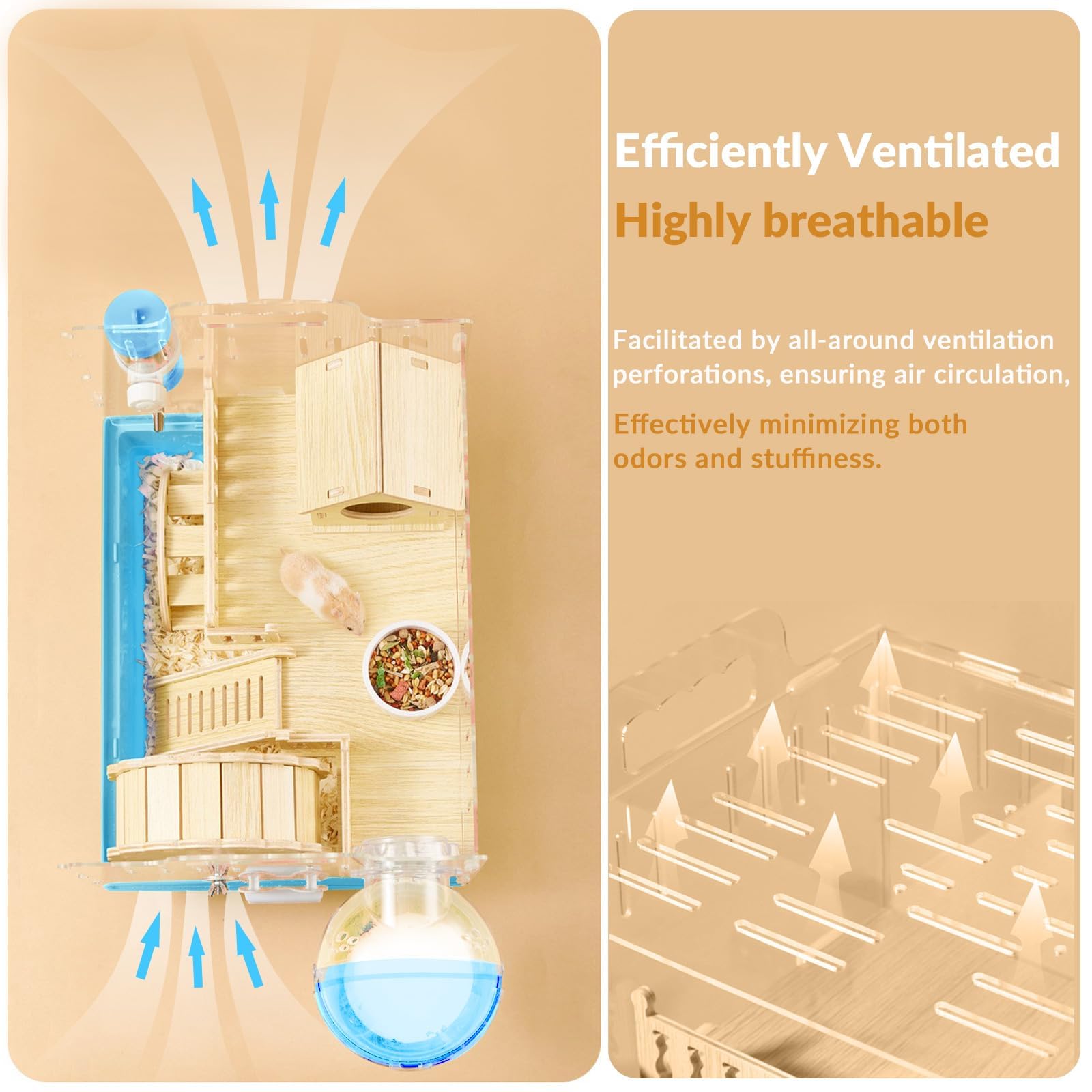 Cycodo 2-tier blue cage top view emphasizes accessible feeding and easy maintenance.