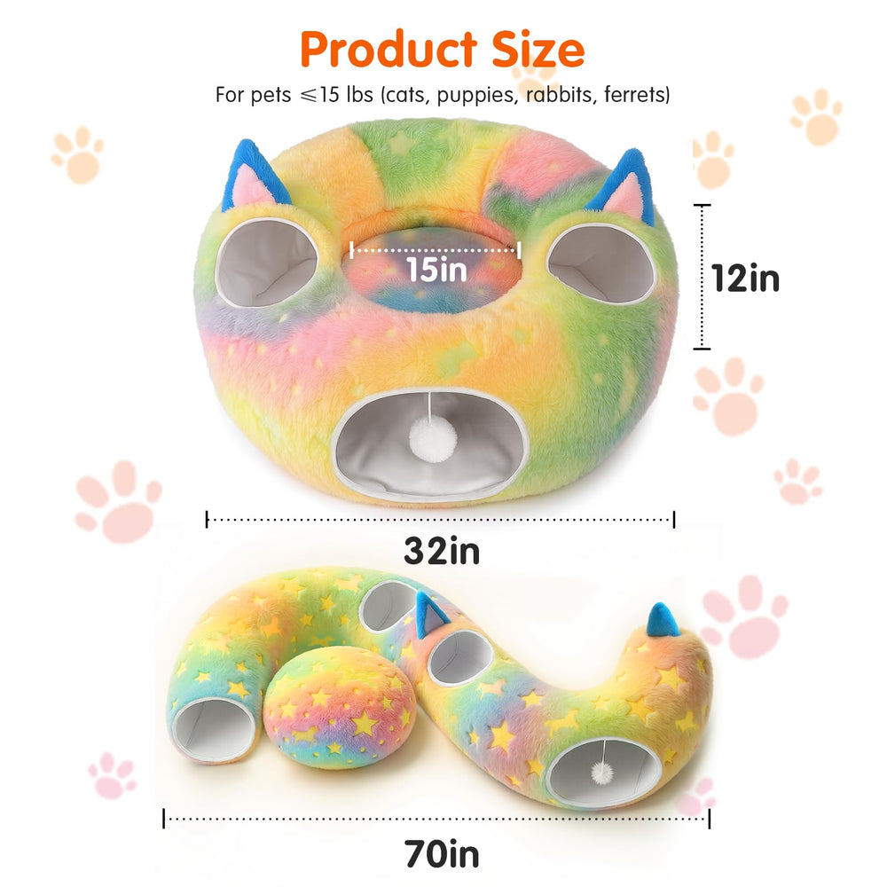 Cycodo multi-hole cat tunnel with pom-poms encourages two-cat play