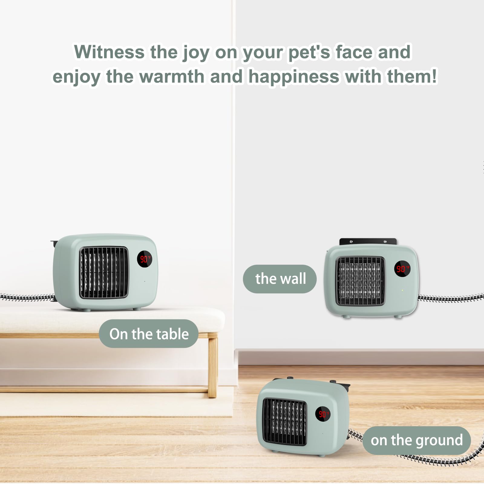 Cyeln wide-use heater suitable for kennels, cages, coops, hutches.