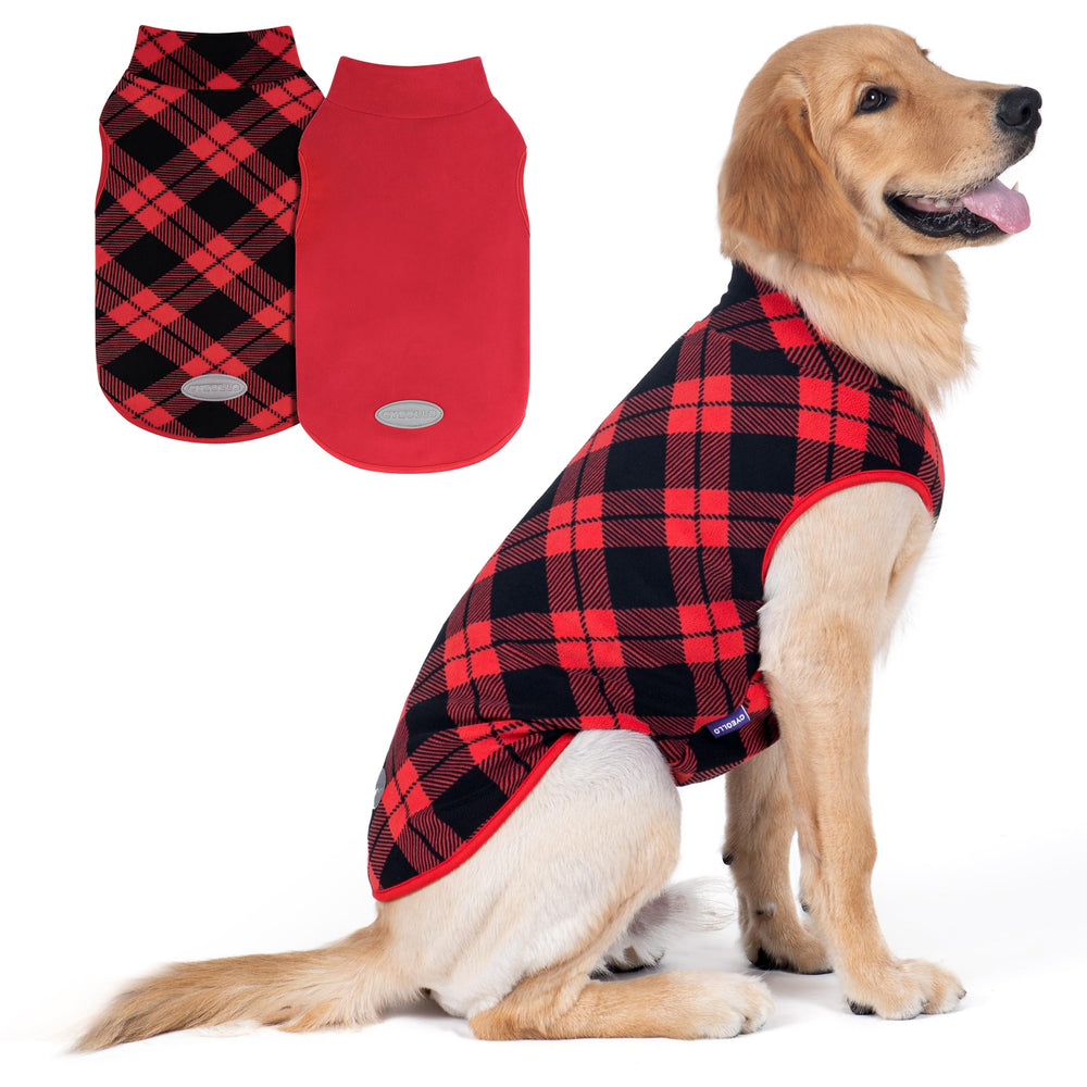 cyeollo 2XL red fleece dog sweater for warm, comfortable strolls in cold weather.