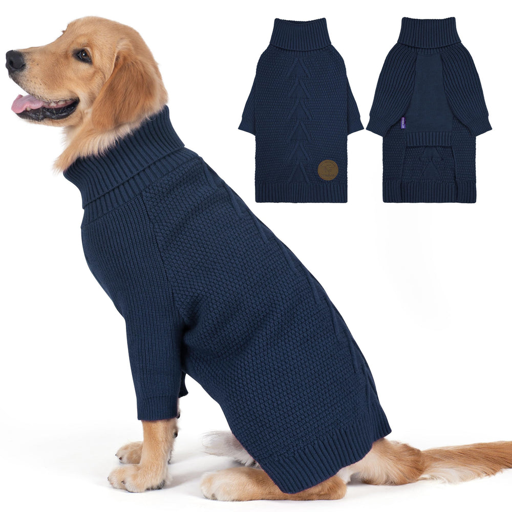 Cyeollo 3XL dog sweater navy front highlights durable knit for cozy warmth on large dogs.