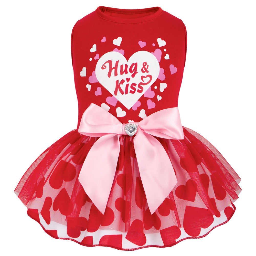 Cyeollo holiday heart print dog dress with red tulle for small dogs