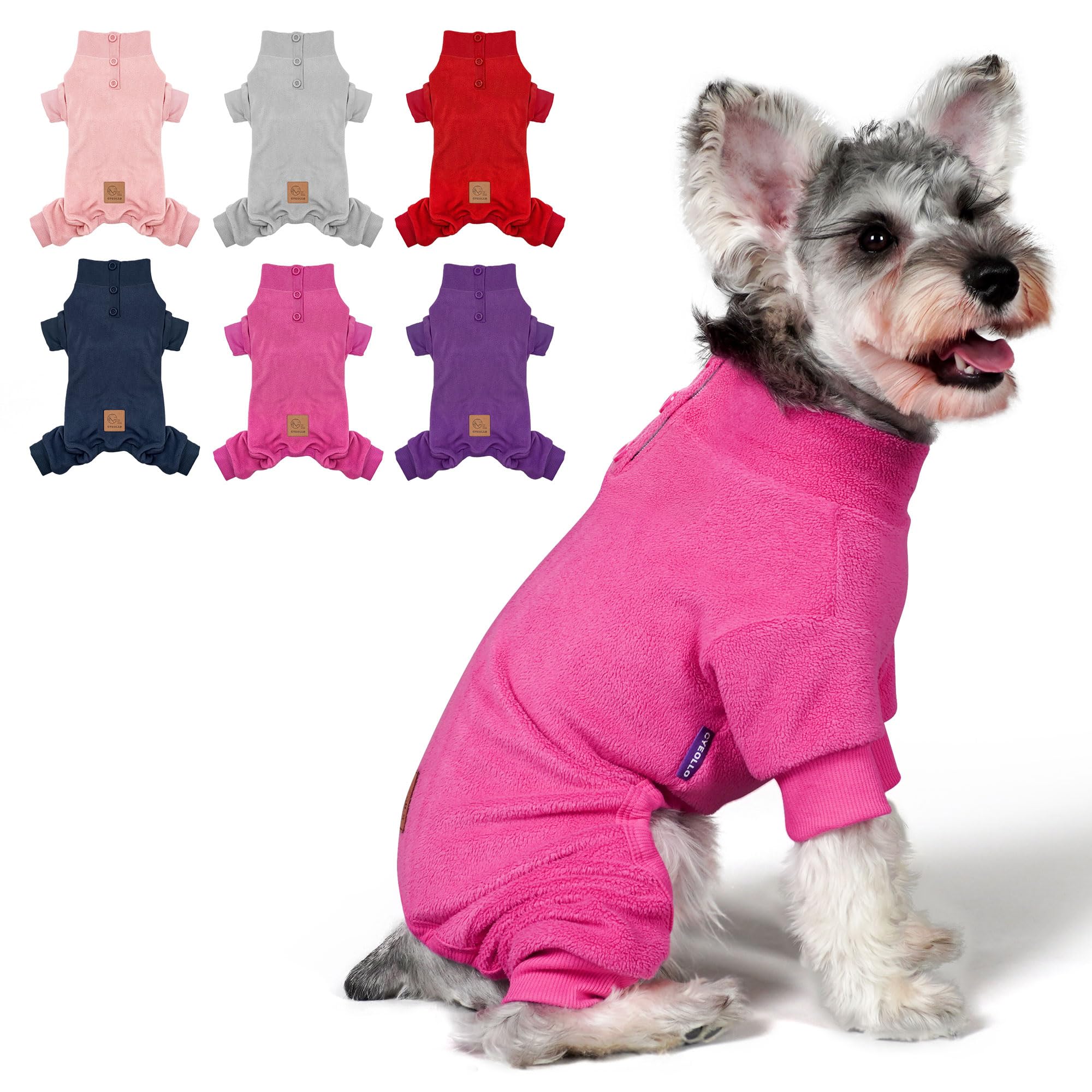 Cyeollo dog pajamas front view showing cozy fleece warmth for small dogs