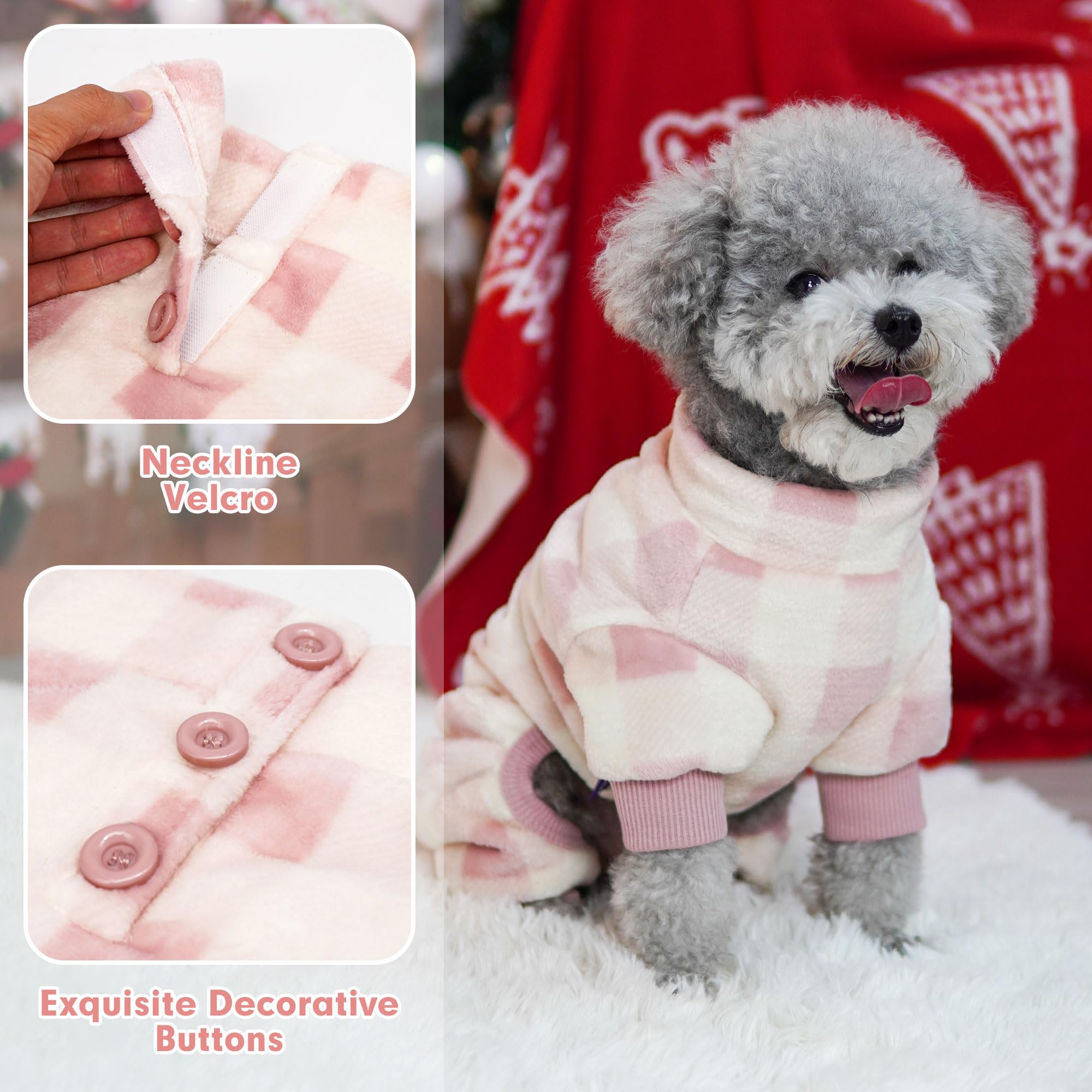 Cyeollo pink buffalo plaid dog pjs worn indoors for cozy comfort