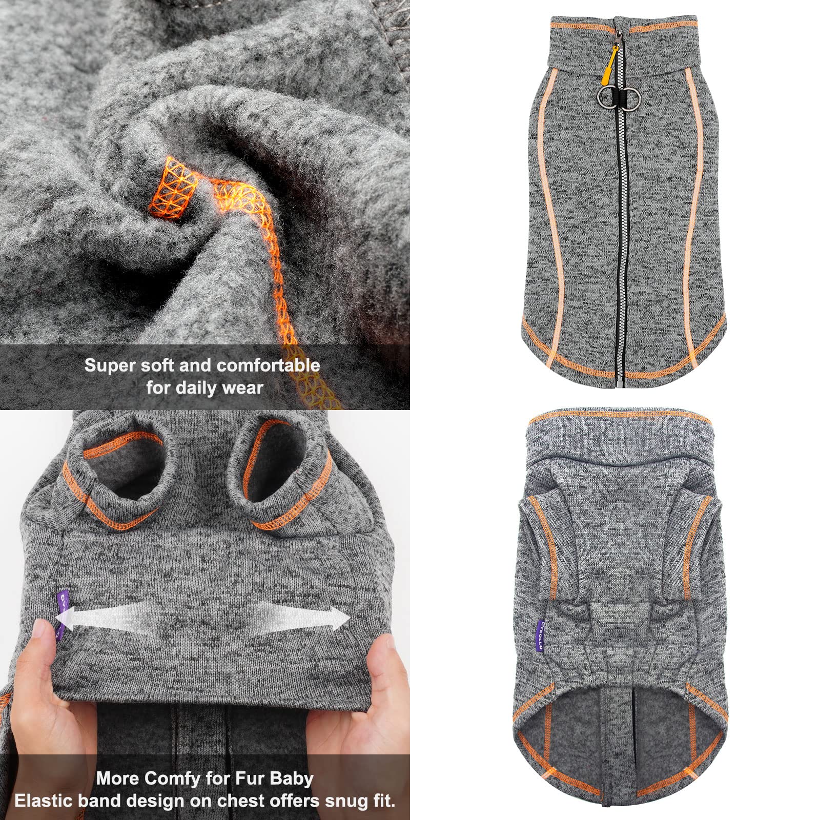 Cyeollo dog sweater coat reflective strip enhances nighttime visibility on walks.